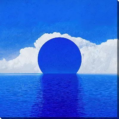 Картина маслом Синее Солнце на фоне белых облаков