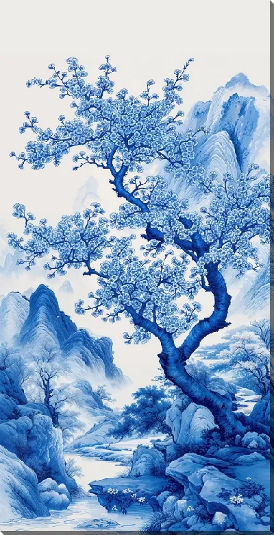 Картина маслом Сине белое №38