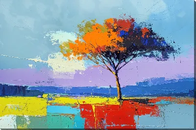 Картина маслом Абстрактный пейзаж с деревом