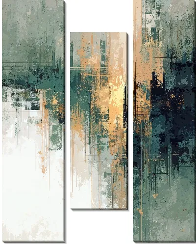 Модульная картина Золото в зеленой абстракции