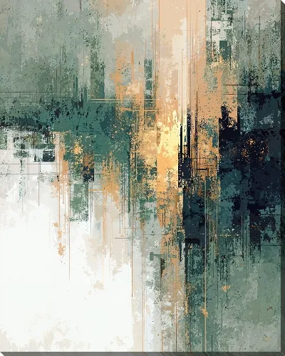 Картина маслом Золото в зеленой абстракции