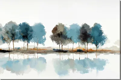 Картина маслом Голубые деревья на фоне глади