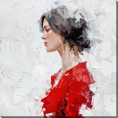 Картина маслом Портрет девушки в стиле мастихин в красной одежде