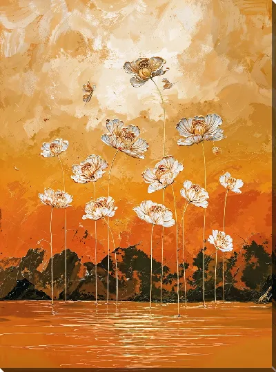 Картина маслом Золотые цветы №1