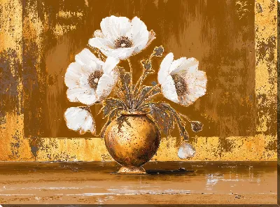 Картина маслом Цветы с золотом №5