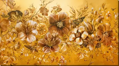 Картина маслом Золотые цветы №101