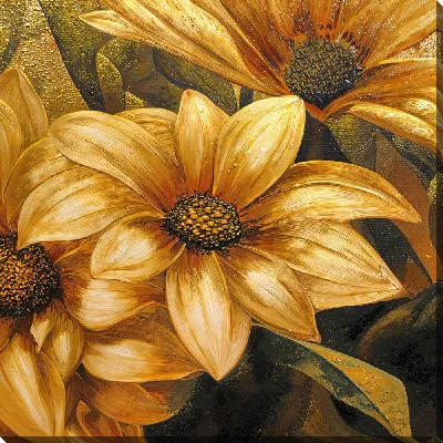Картина маслом Золотые цветы №11