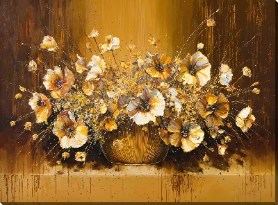 Картина маслом Золотые цветы №12