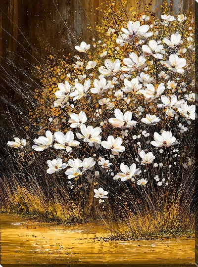 Картина маслом Золотые цветы №17