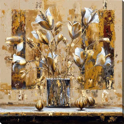 Картина маслом Золотые цветы №20