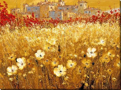 Картина маслом Золотые цветы №22