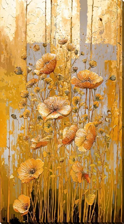 Картина маслом Золотые цветы №24