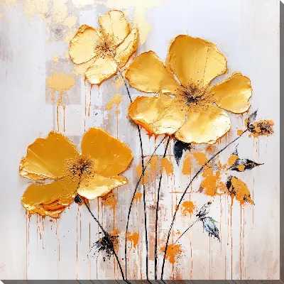 Картина маслом Золотые цветы №26