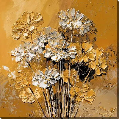 Картина маслом Цветы с золотом №44