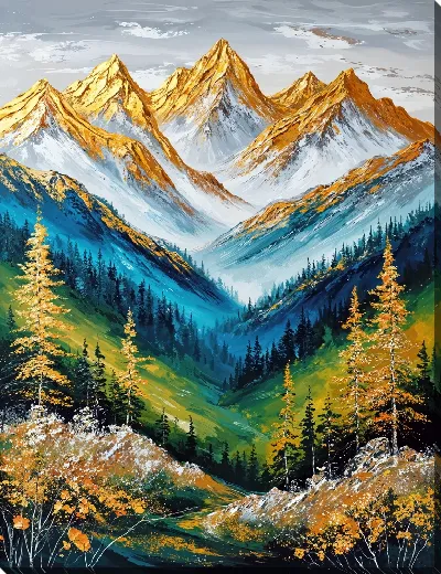 Картина маслом Горы позолоченные