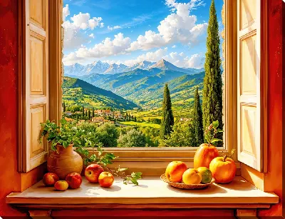 Картина маслом Подоконник с фруктами и открытм окном