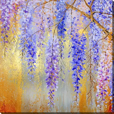Картина маслом Глициния на золотом фоне