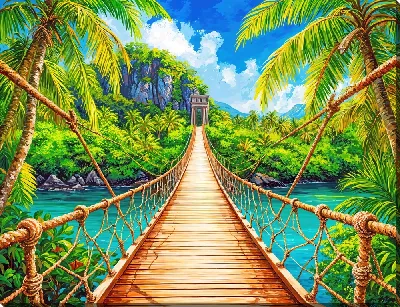 Картина маслом Тропический подвесной мост