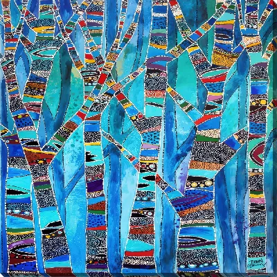 Картина маслом Разноцветные стволы деревьев