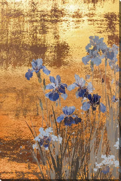 Картина маслом Ирисы на золотом фоне