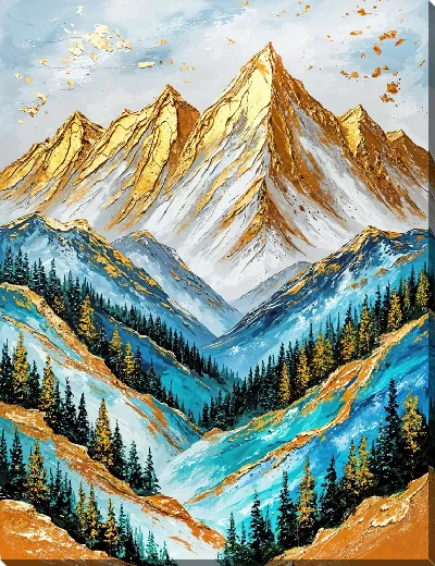 Картина маслом Голубые и золотые горы
