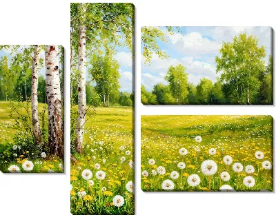 Модульная картина Пейзаж с одуванчиками