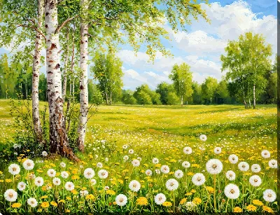 Картина маслом Пейзаж с одуванчиками