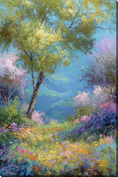 Картина маслом Цветущий летний сад