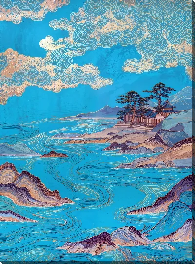 Картина маслом Японская река