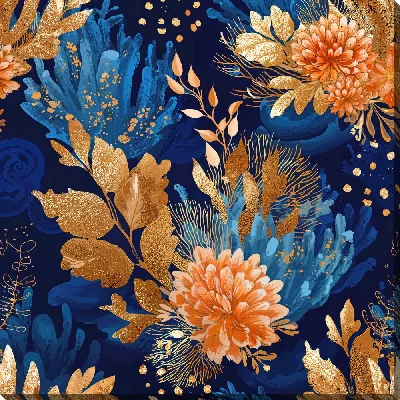 Картина маслом Цветы и листья в позолоте