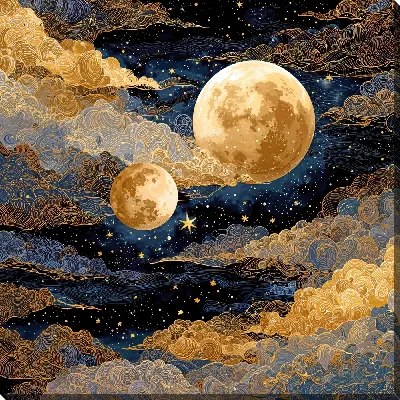 Картина маслом Две золотые Луны