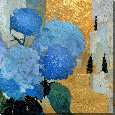 Картина маслом Синие гортензии на фактурном фоне