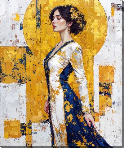 Картина маслом Девушка в платье на золотом фоне