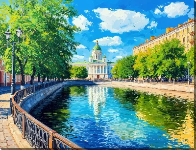 Картина маслом Городская река