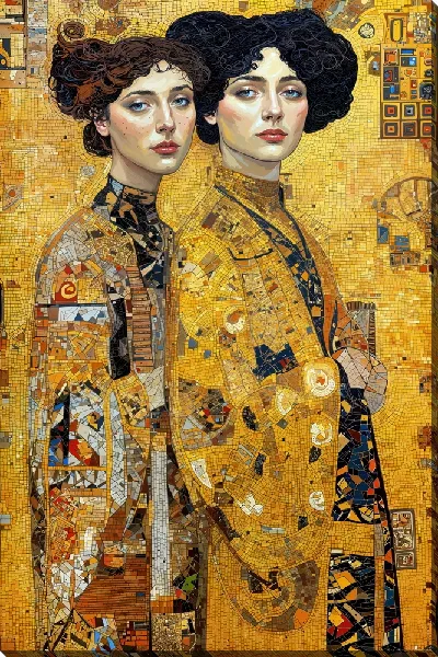 Картина маслом Две девушки в золотом