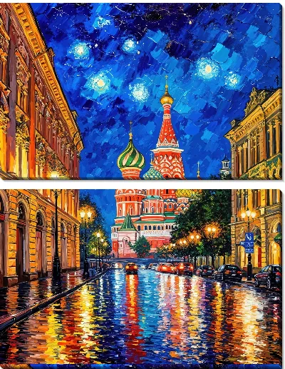 Модульная картина Ночь. Улица. Москва