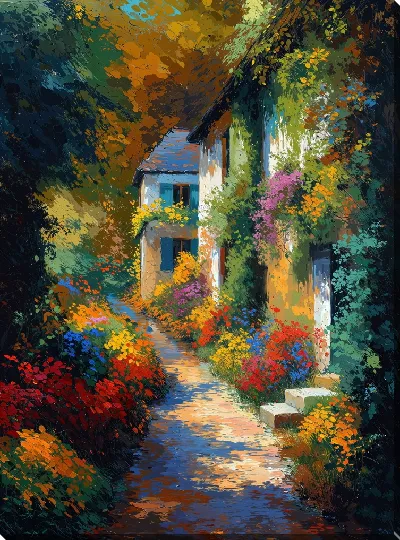 Картина маслом Тенистая тропинка в цветущем саду