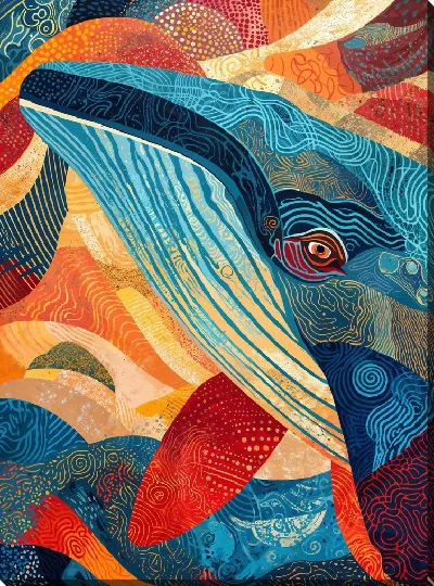 Картина маслом Синий кит с красными плавниками