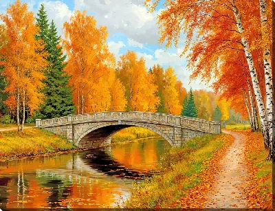 Картина маслом Яркая осень в парке