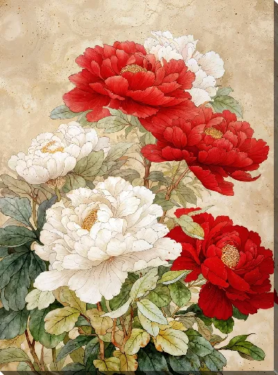 Картина маслом Красота красных и белых цветов
