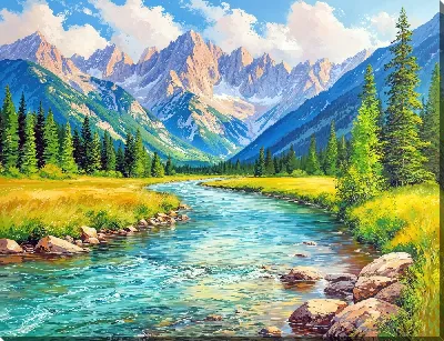 Картина маслом Летняя горная река