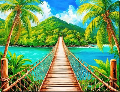 Картина маслом Канатный мост на остров