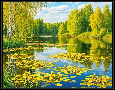 Картина Летний пруд с кувшинками в полдень