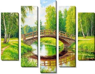 Модульная картина Арочный пешеходный мост через пруд