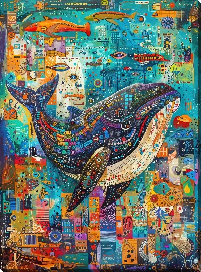Картина маслом Пузатый кит в стиле арт