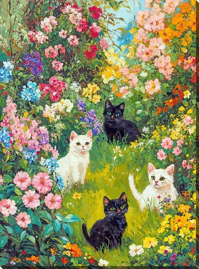 Картина маслом Два белых и два черных котика