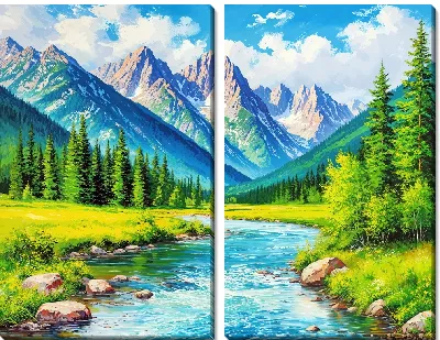 Модульная картина Горный пейзаж с рекой №5