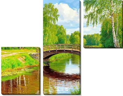 Модульная картина Уютный летний парк с мостиком