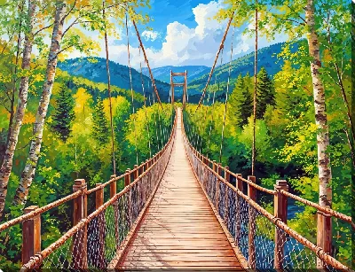 Картина маслом Подвесной мост на канатах