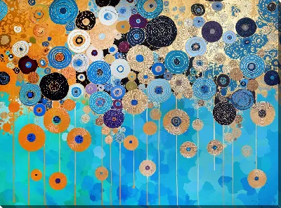 Картина маслом Россыпь кругов на бирюзовом фоне